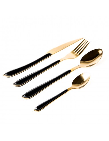 Roma Black & Gold 16pc Cutlery Set